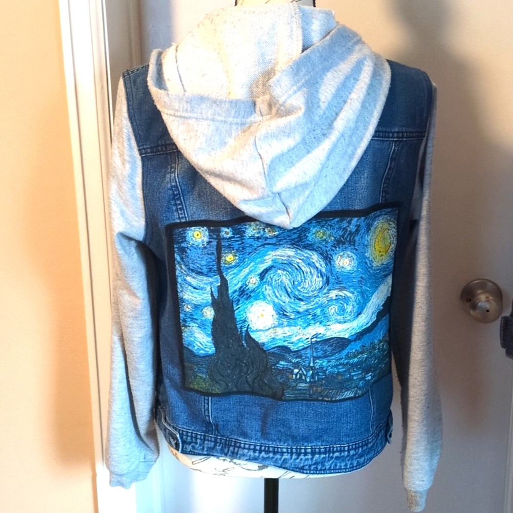 Van Gogh Starry Night jean jacket with hood